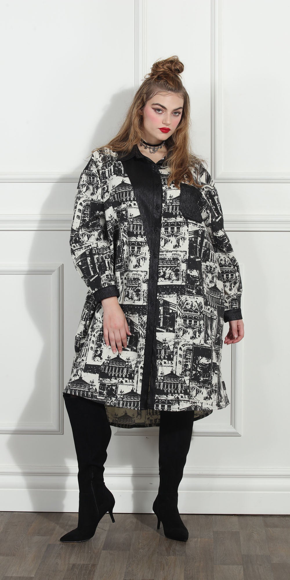 Luxe Moda - Beige Black - LM249 Print Coat