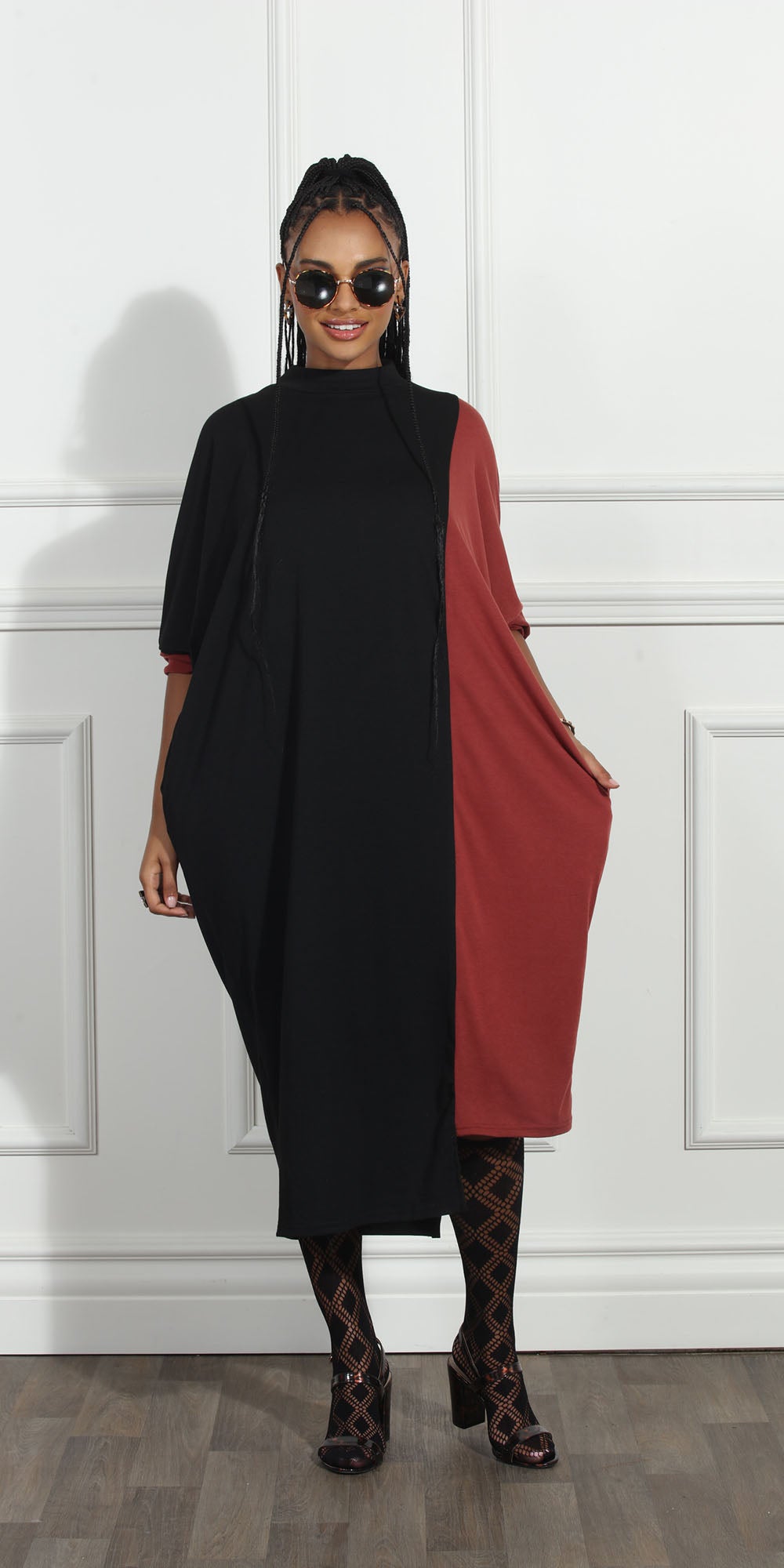 Luxe Moda LM251 - Black Wine - Two-tone Knit Dress