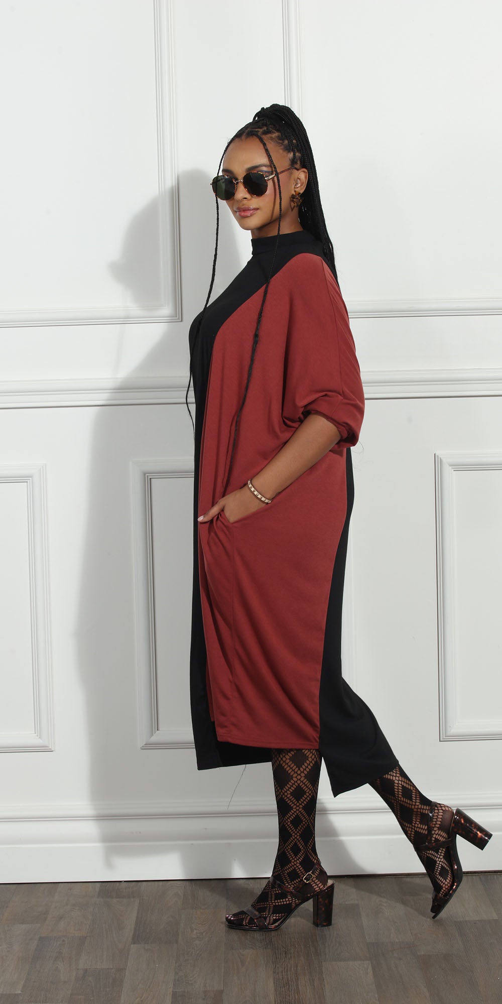 Luxe Moda LM251 - Black Wine - Two-tone Knit Dress