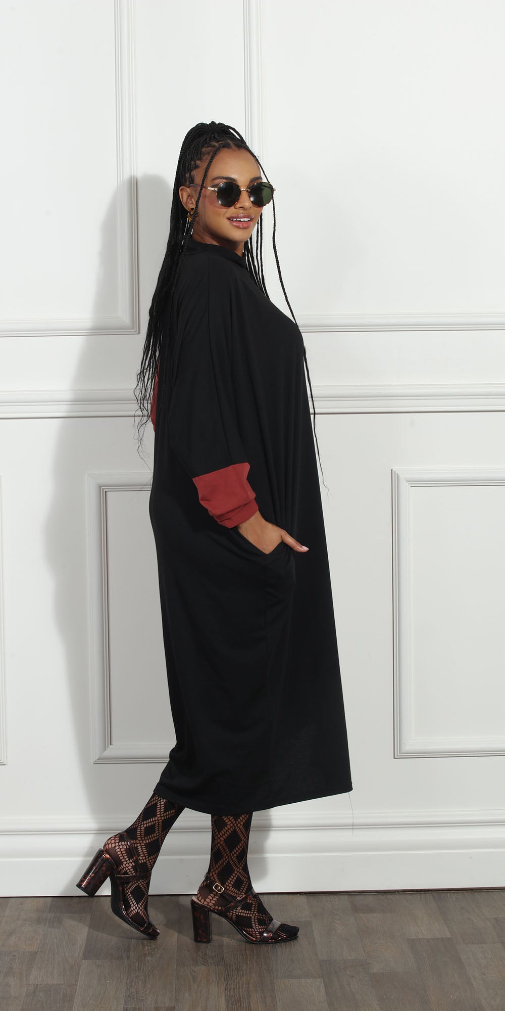 Luxe Moda LM251 - Black Wine - Two-tone Knit Dress