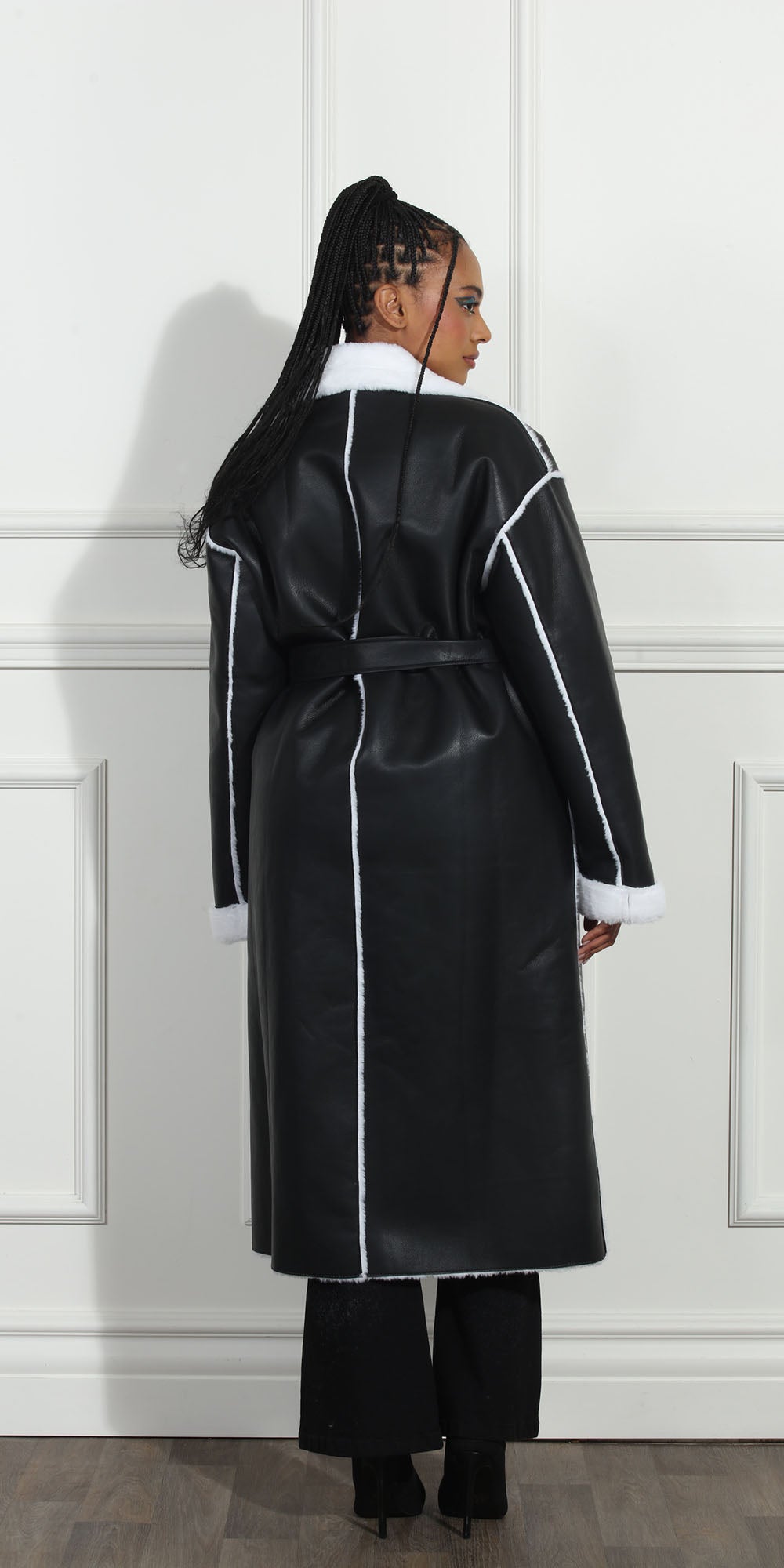 Luxe Moda LM258 - Black White - Faux Leather Coat