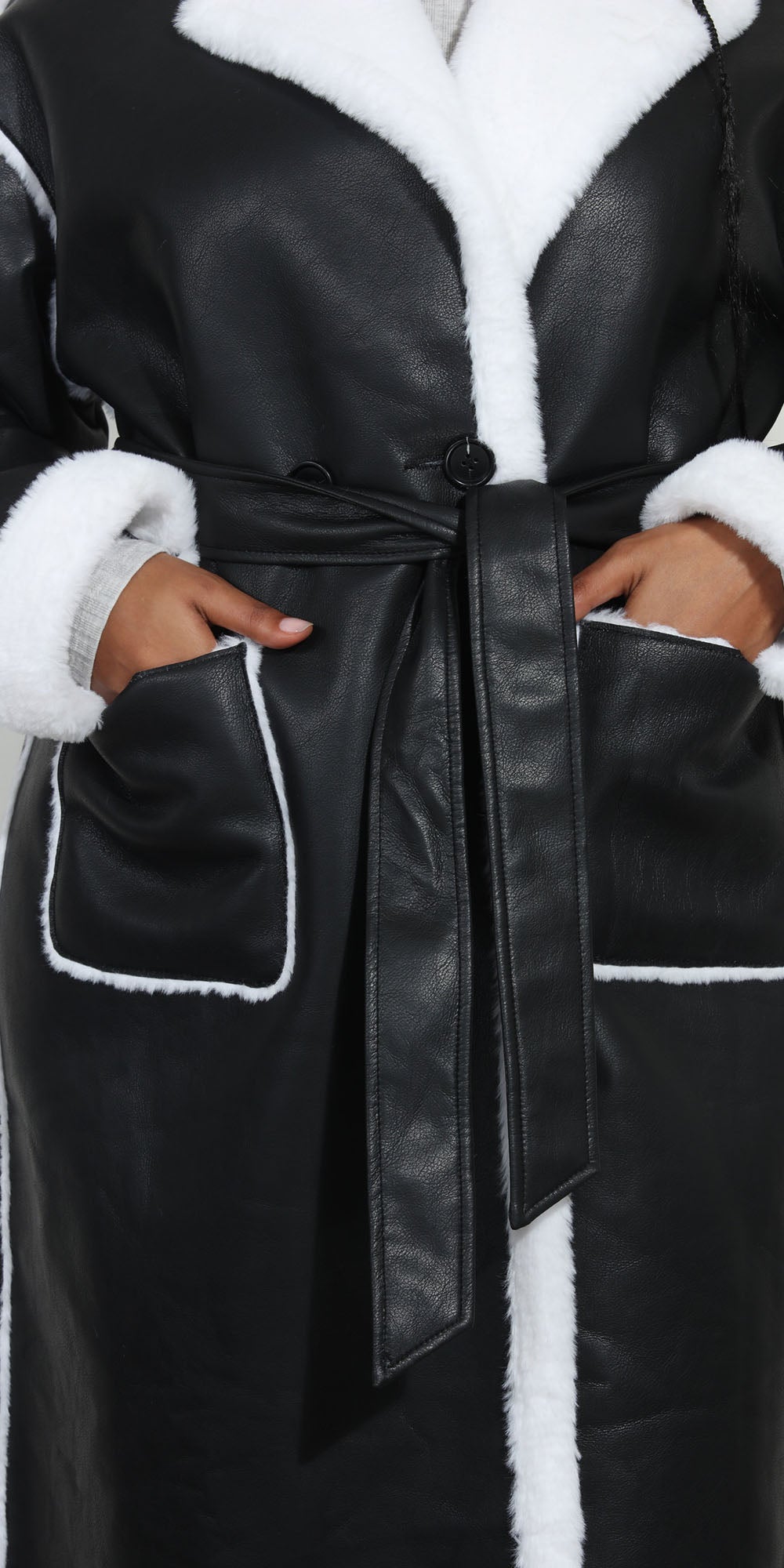 Luxe Moda LM258 - Black White - Faux Leather Coat