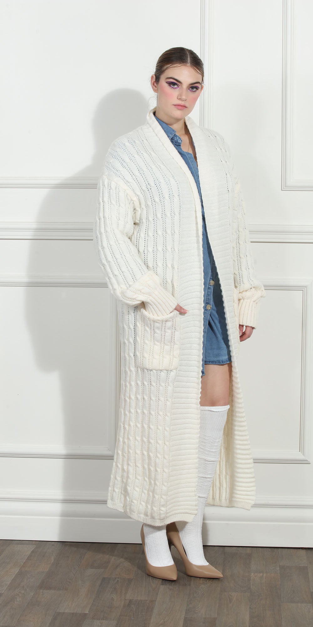 Luxe Moda LM260 - Beige - Long Knit Cardigan