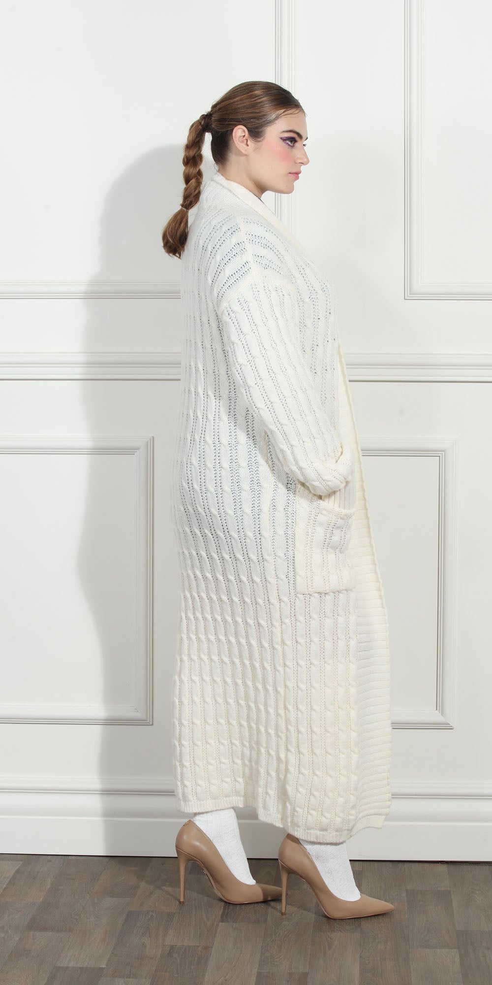Luxe Moda LM260 - Beige - Long Knit Cardigan