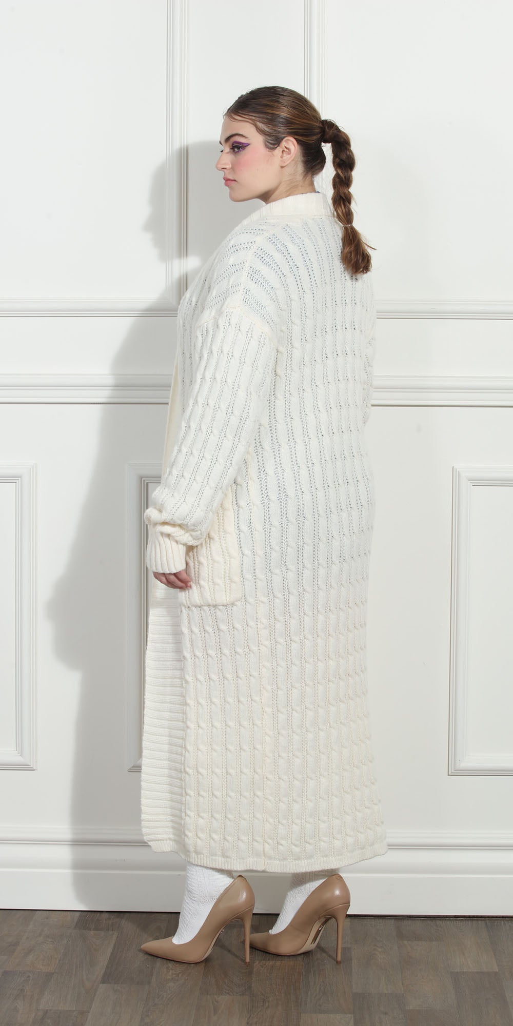 Luxe Moda LM260 - Beige - Long Knit Cardigan