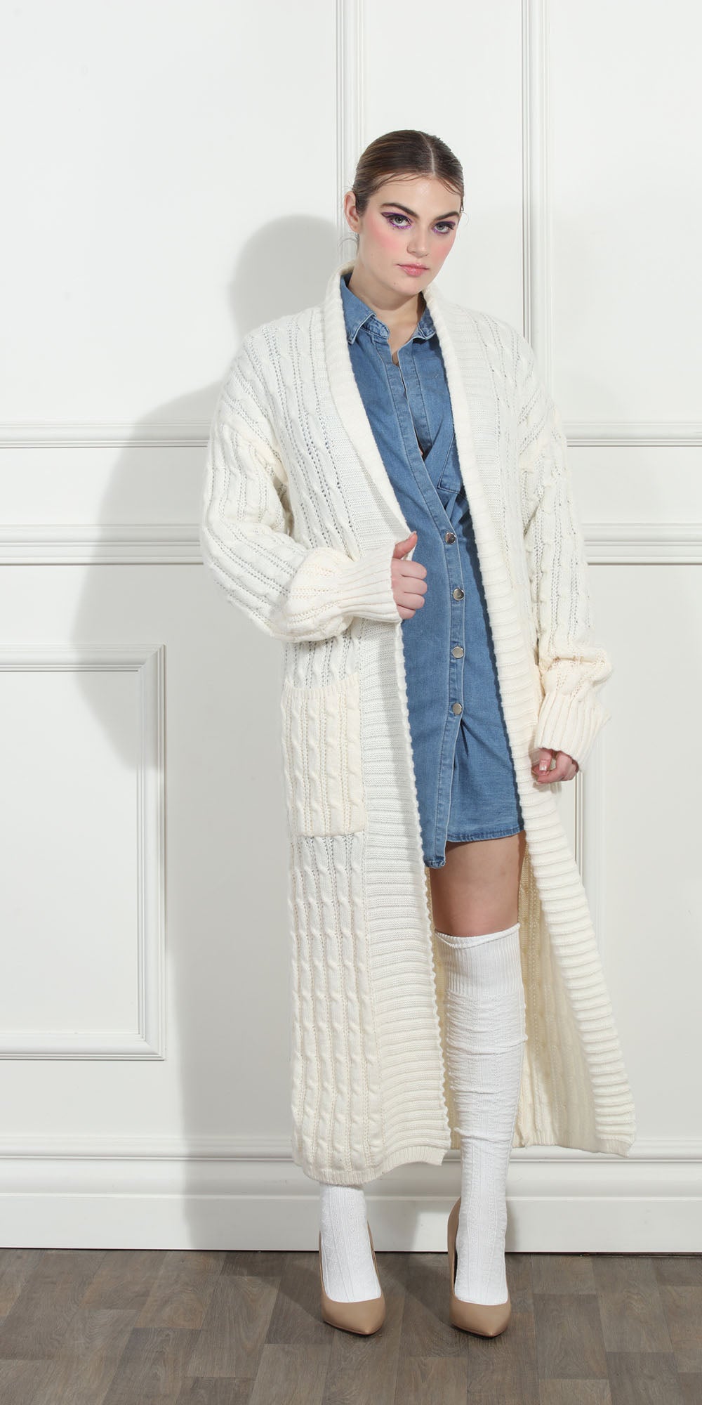 Luxe Moda LM260 - Beige - Long Knit Cardigan