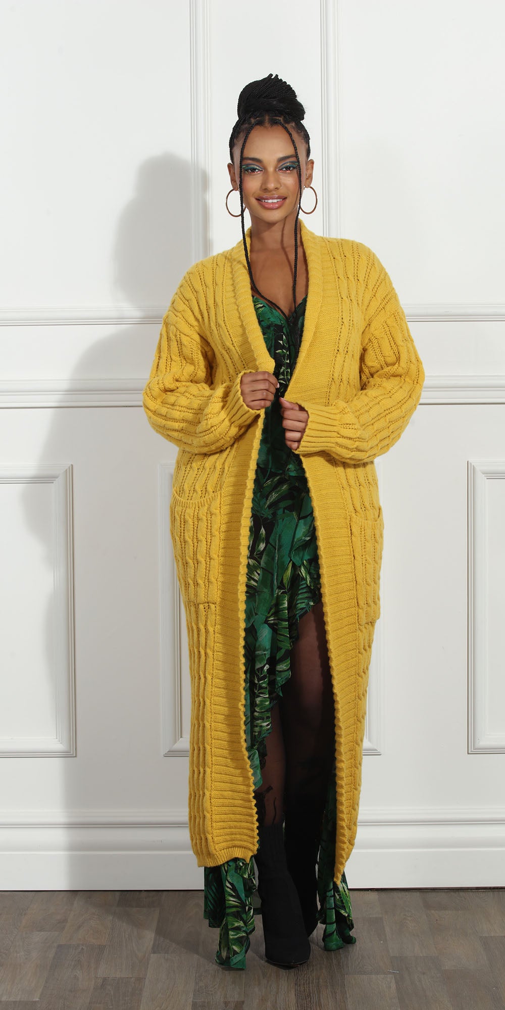 Luxe Moda LM260 - Mustard - Long Knit Cardigan
