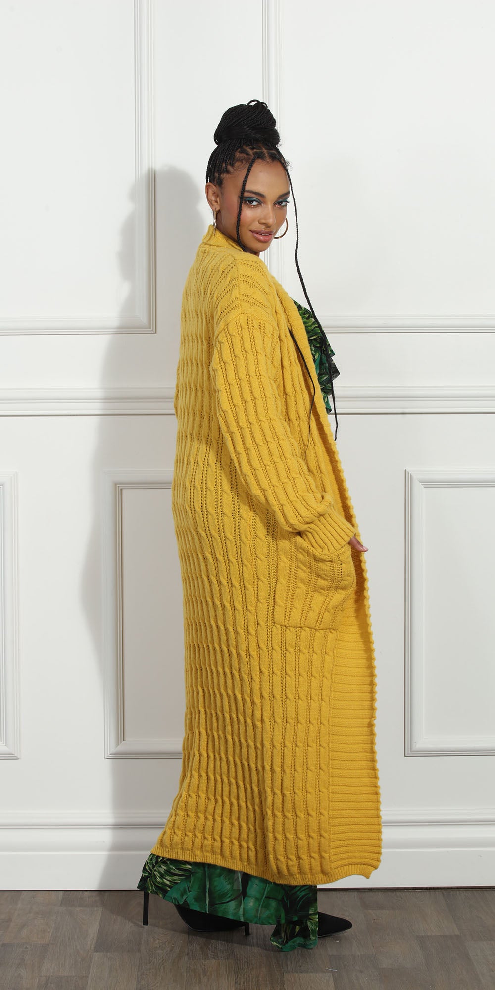 Luxe Moda LM260 - Mustard - Long Knit Cardigan