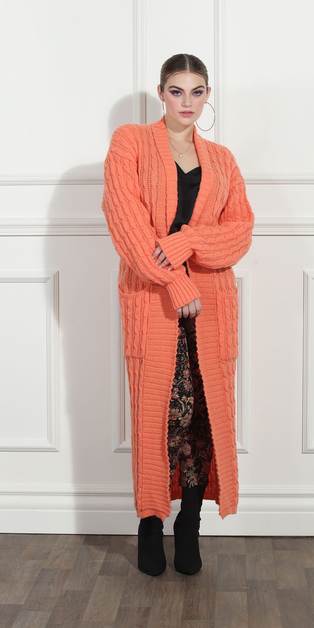 Luxe Moda LM260 - Orange - Long Knit Cardigan