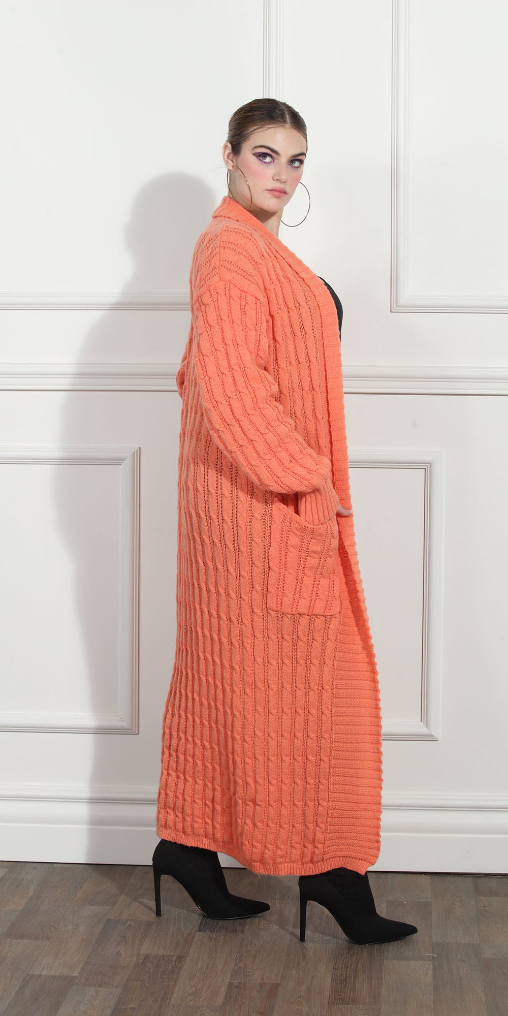 Luxe Moda LM260 - Orange - Long Knit Cardigan