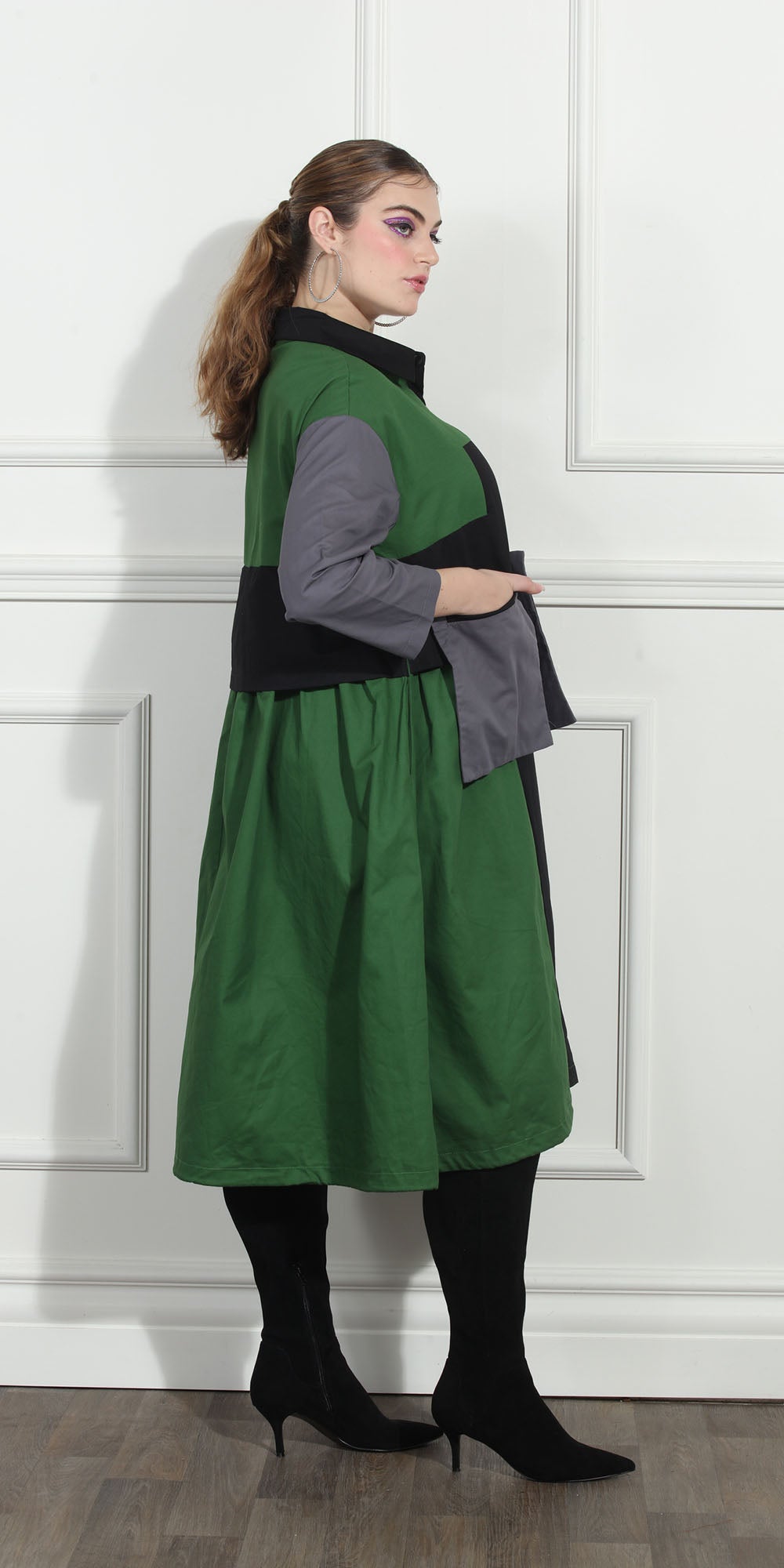 Luxe Moda LM263 - Green Multi - Color-block Button Front Dress