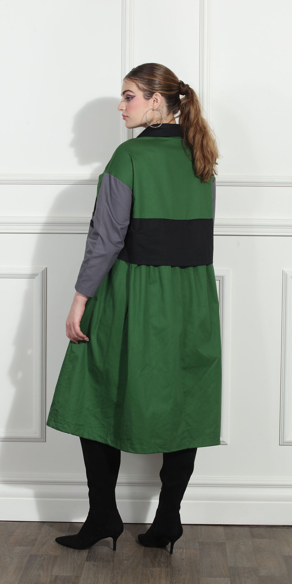 Luxe Moda LM263 - Green Multi - Color-block Button Front Dress
