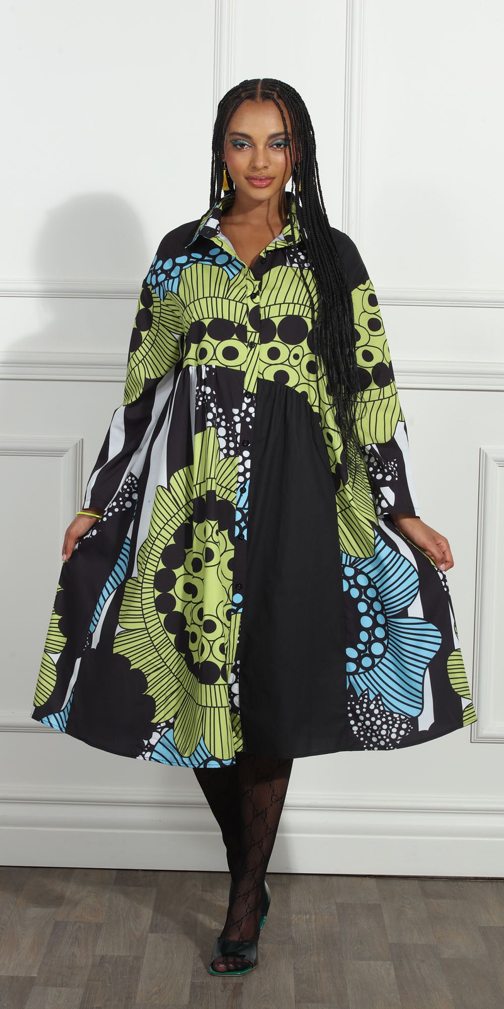 Luxe Moda LM267 - Multi - Print Button Front Dress