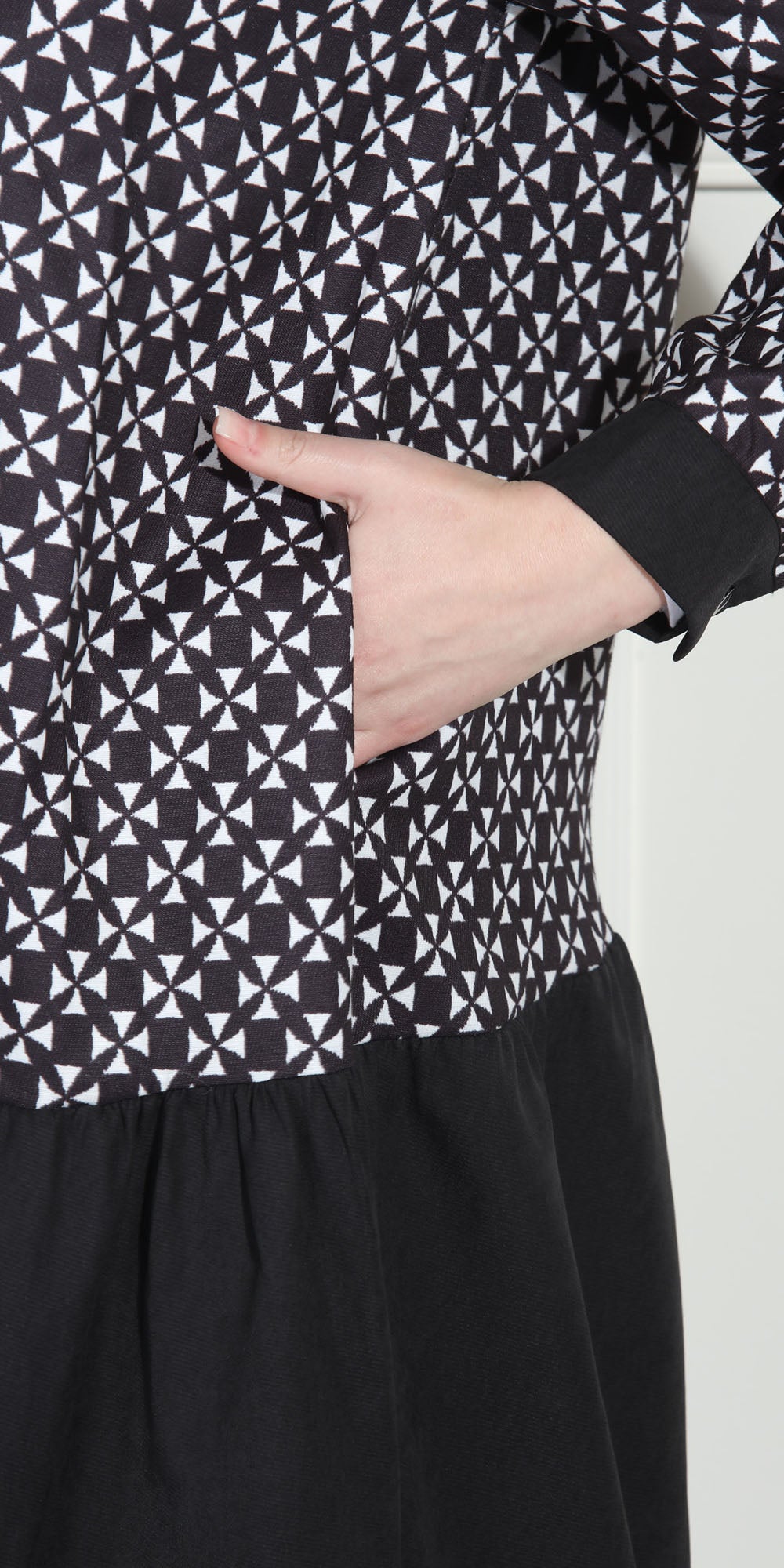 Luxe LM268 - Black White - Diamond Print Color-block Dress