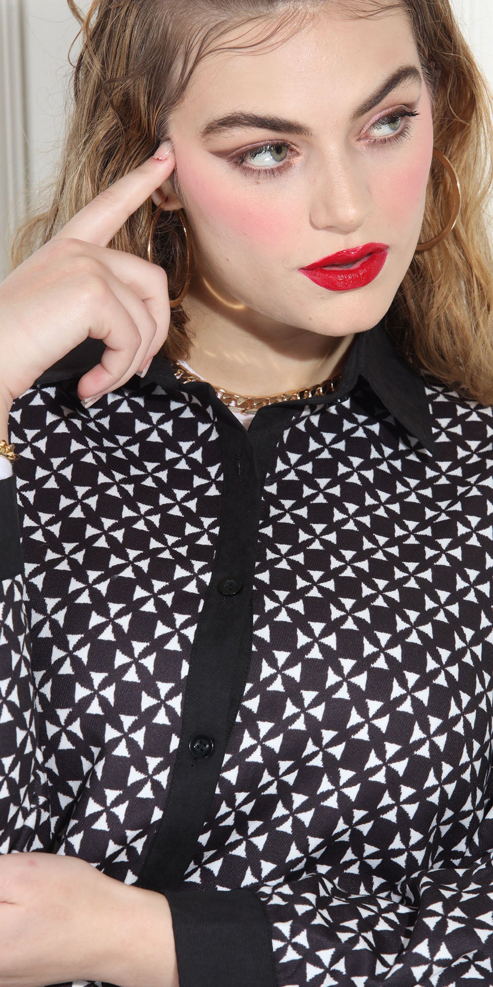 Luxe LM268 - Black White - Diamond Print Color-block Dress