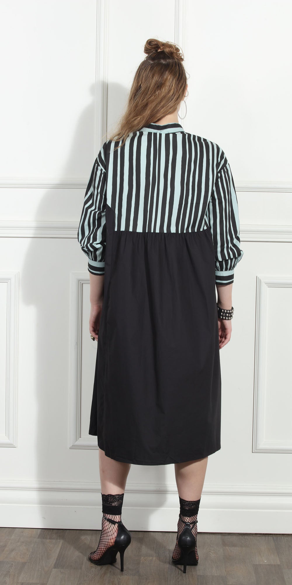 Luxe Moda LM269 - Lt. Blue Black - Stripe Button Front Dress