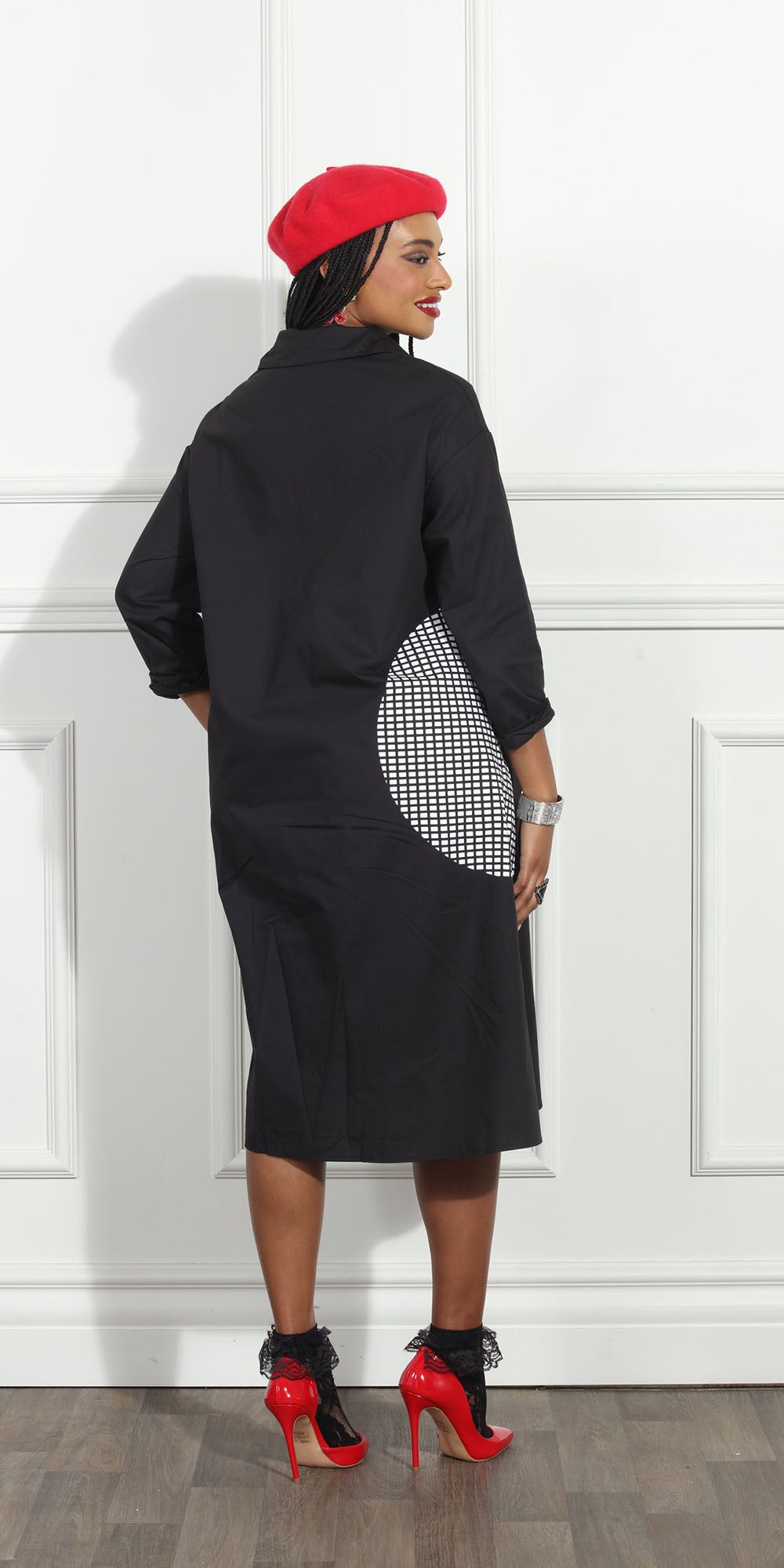 Luxe Moda LM270 - Black White - Circle Print Button Front Dress