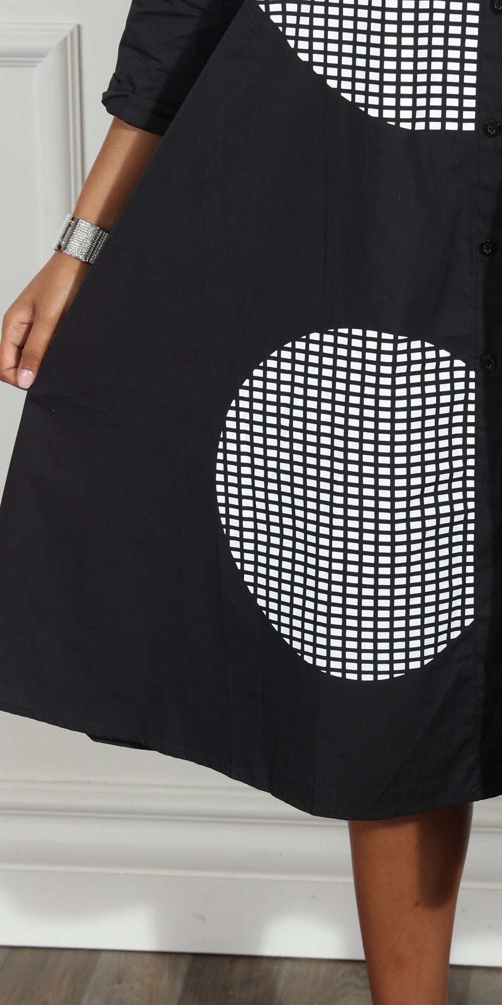 Luxe Moda LM270 - Black White - Circle Print Button Front Dress