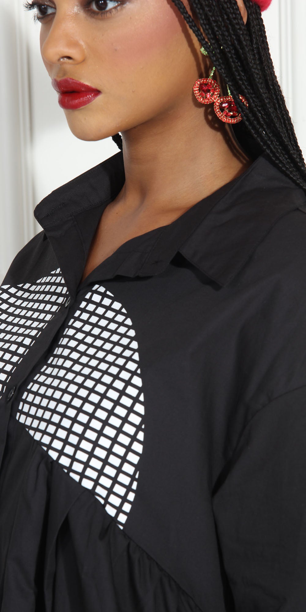 Luxe Moda LM270 - Black White - Circle Print Button Front Dress