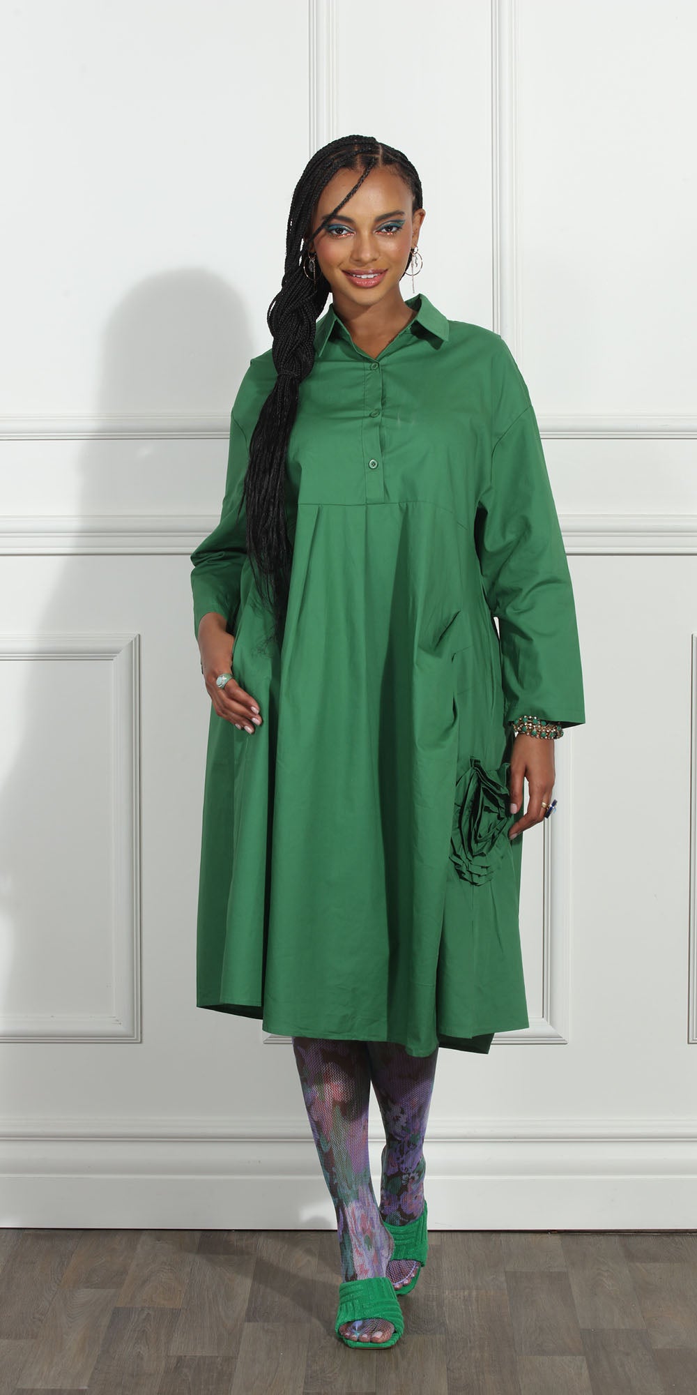 Luxe Moda LM271 -Green - Floral Applique Dress
