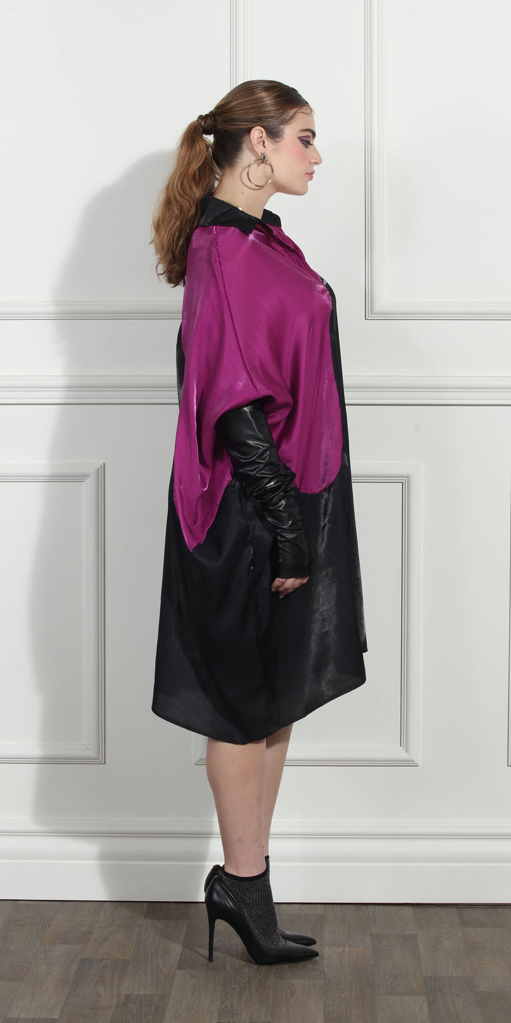 Luxe Moda LM272 - Black Wine - Color-block Button Front Dress