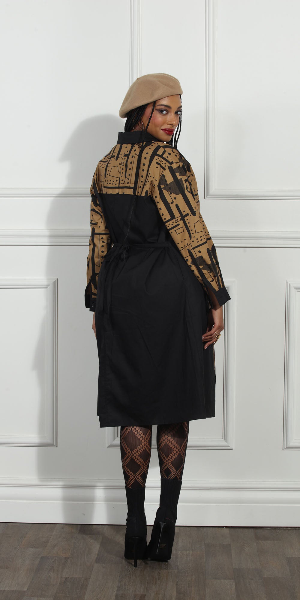 Luxe Moda LM273 - Black Gold - Two-tone Print Button Front Dress