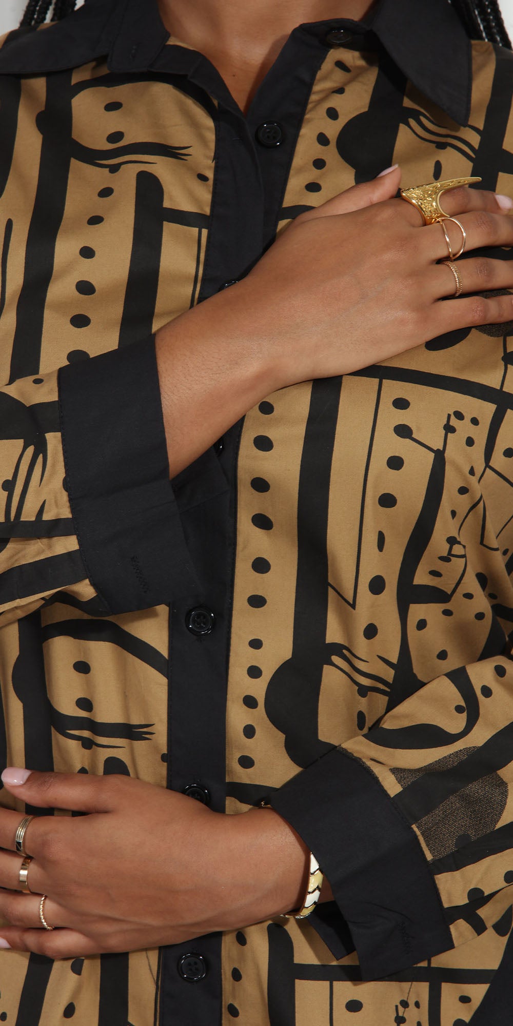 Luxe Moda LM273 - Black Gold - Two-tone Print Button Front Dress