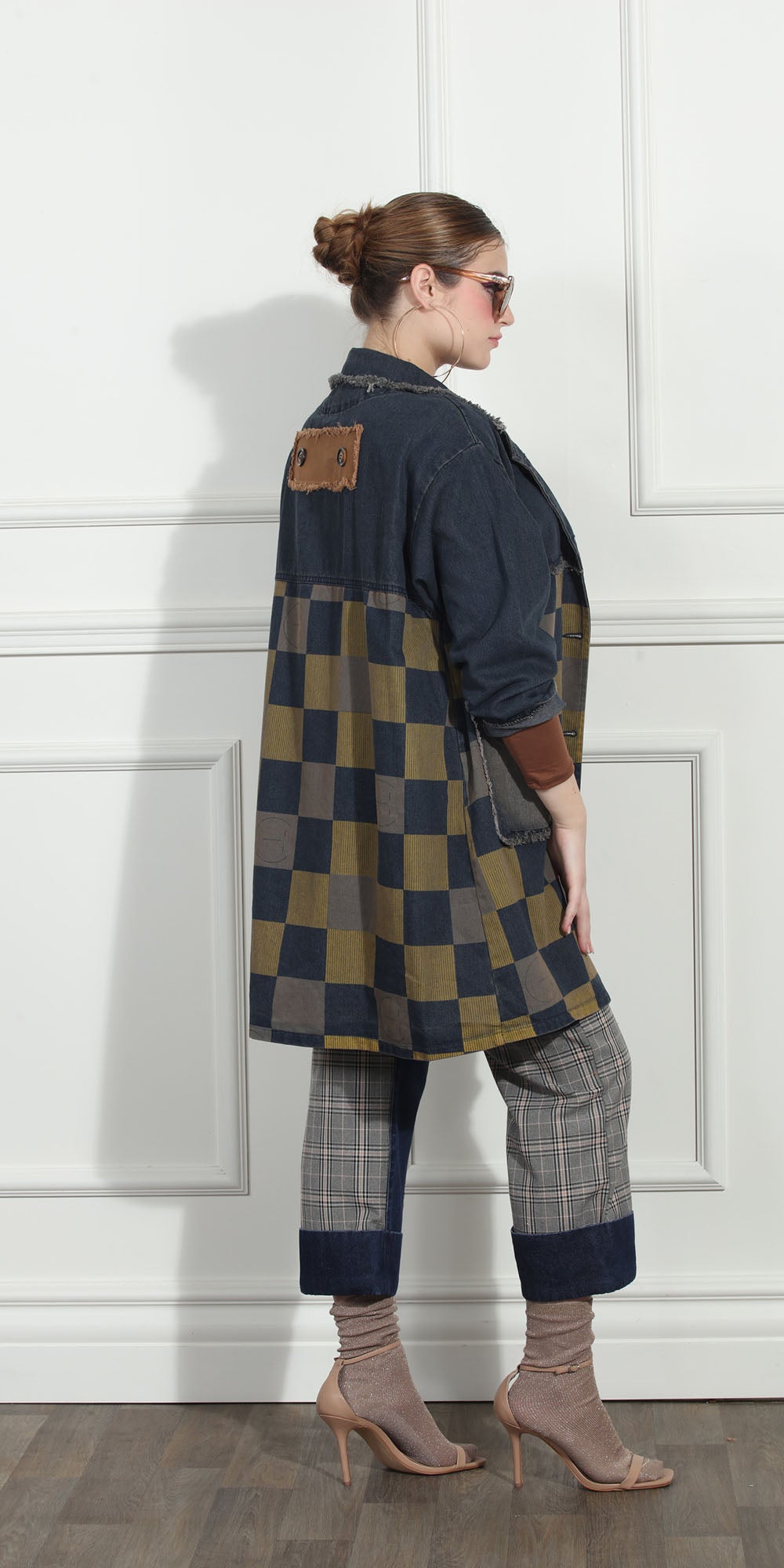 Luxe Moda LM274 - Denim - Checker Print Denim Jacket