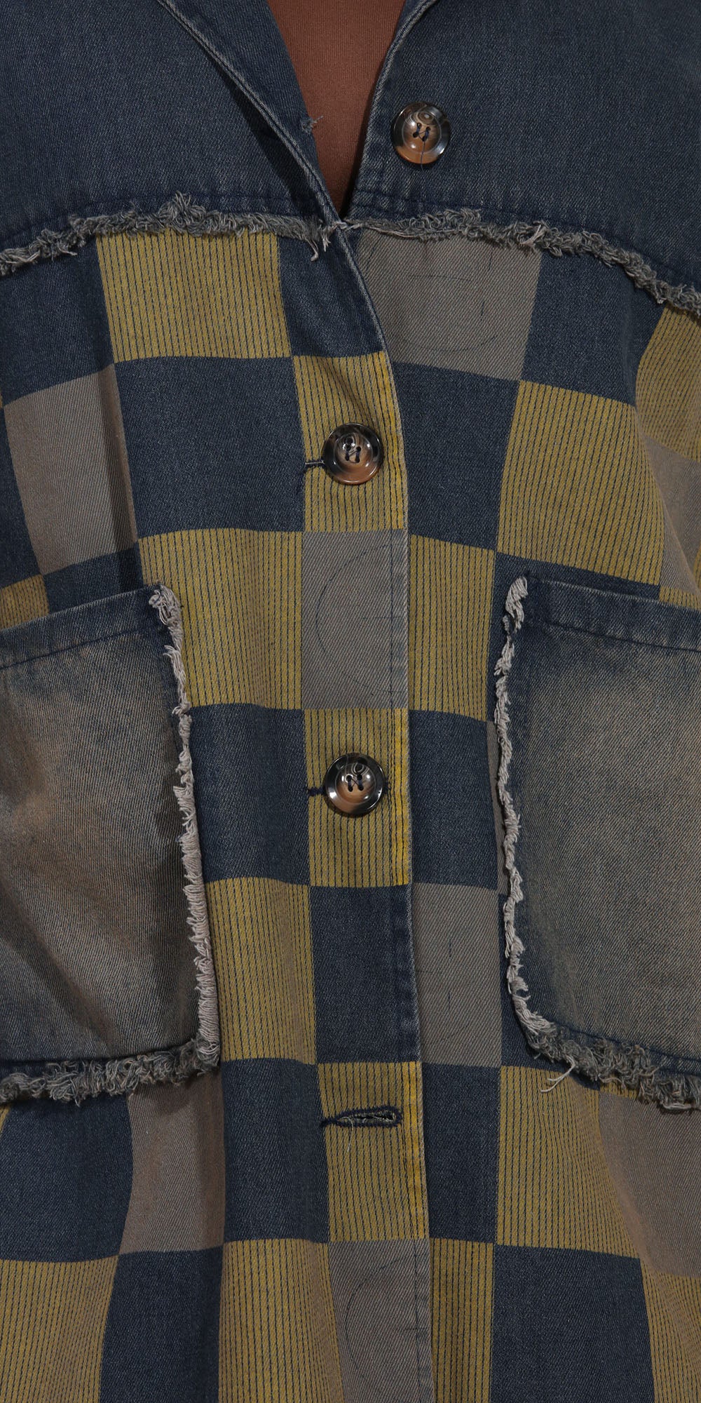 Luxe Moda LM274 - Denim - Checker Print Denim Jacket