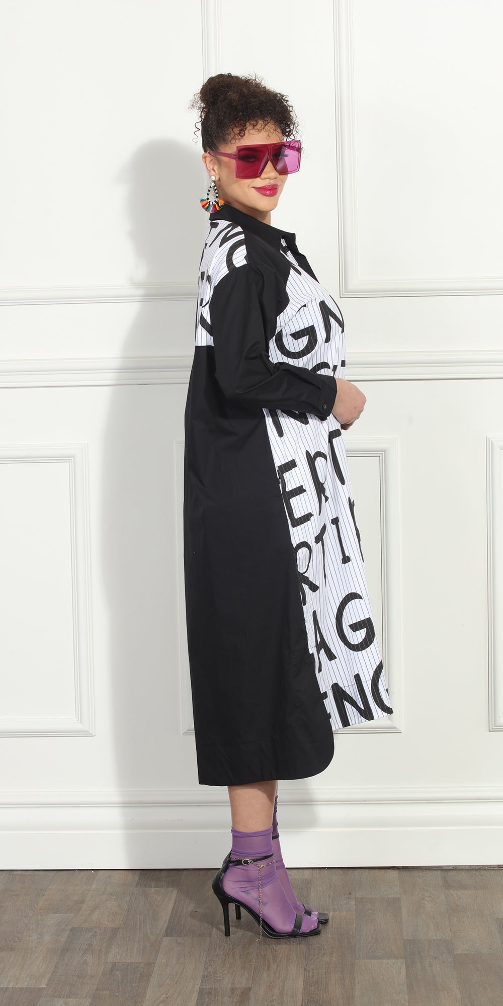 Luxe Moda LM284 - Black White - Two Tone Graphic Print Dress