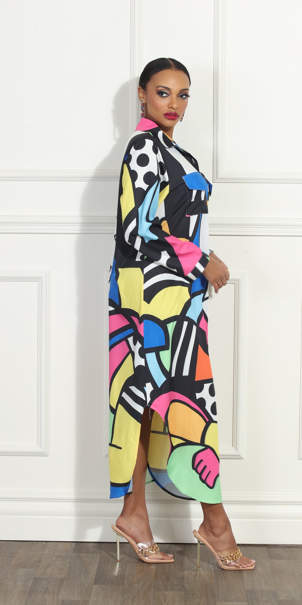 Luxe Moda LM 294 - Multi - Graphic Print Duster Dress