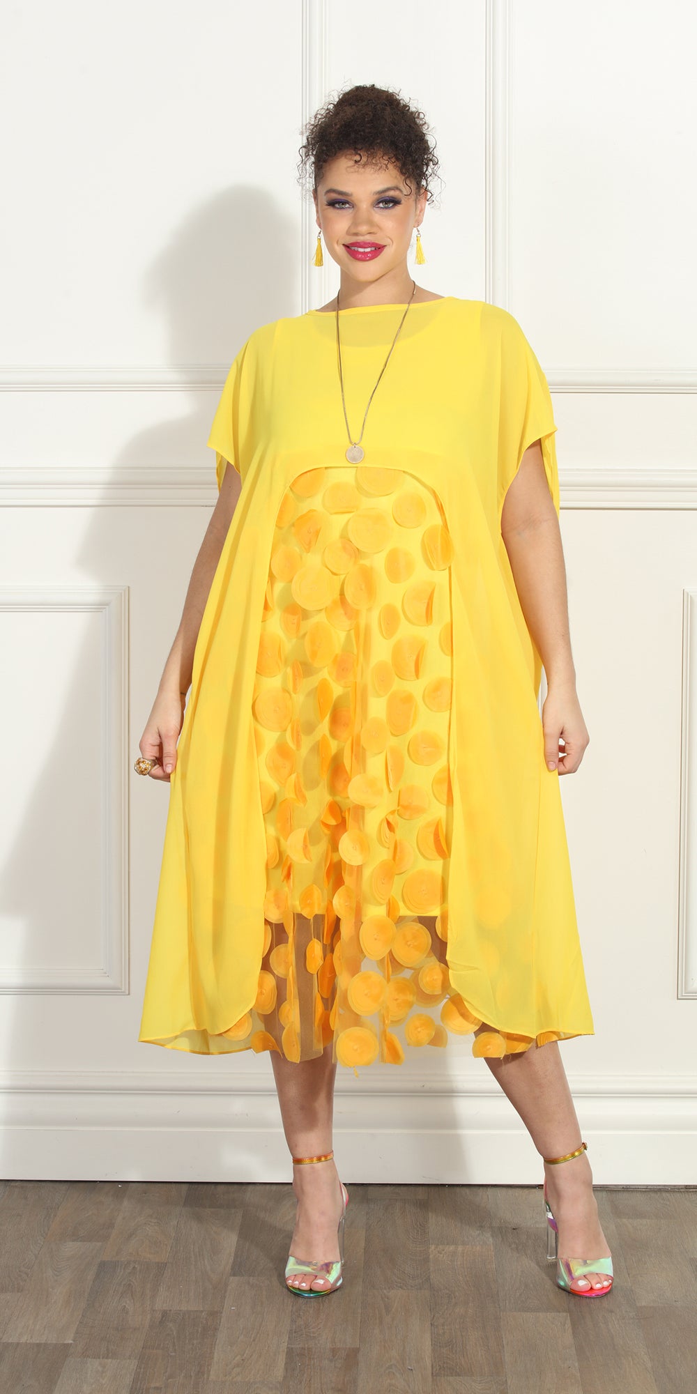 Luxe Moda LM296 - Yellow - Sheer Dress and Cover