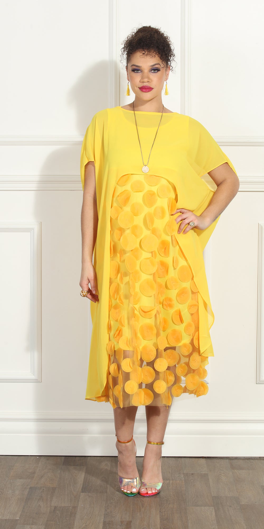 Luxe Moda LM296 - Yellow - Sheer Dress and Cover