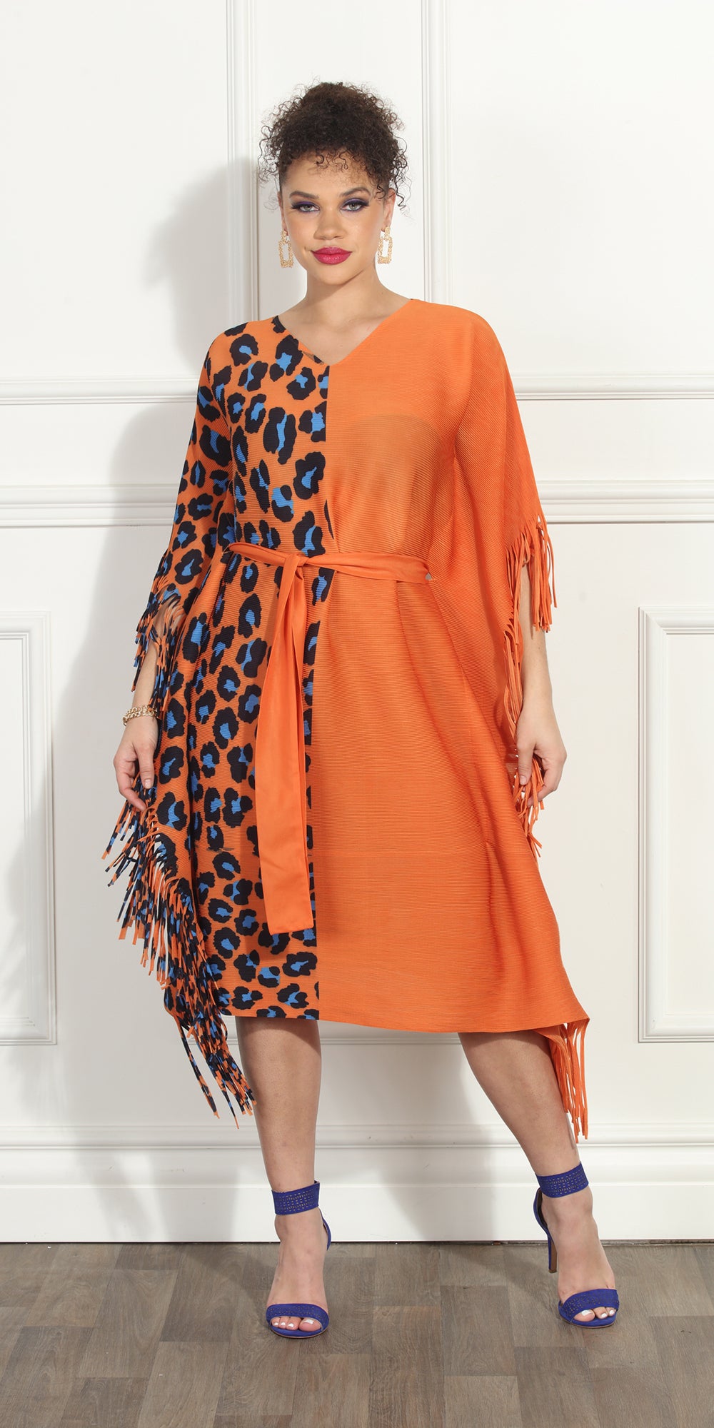 Luxe Moda LM299 - Orange - Fringe Sleeve Dress