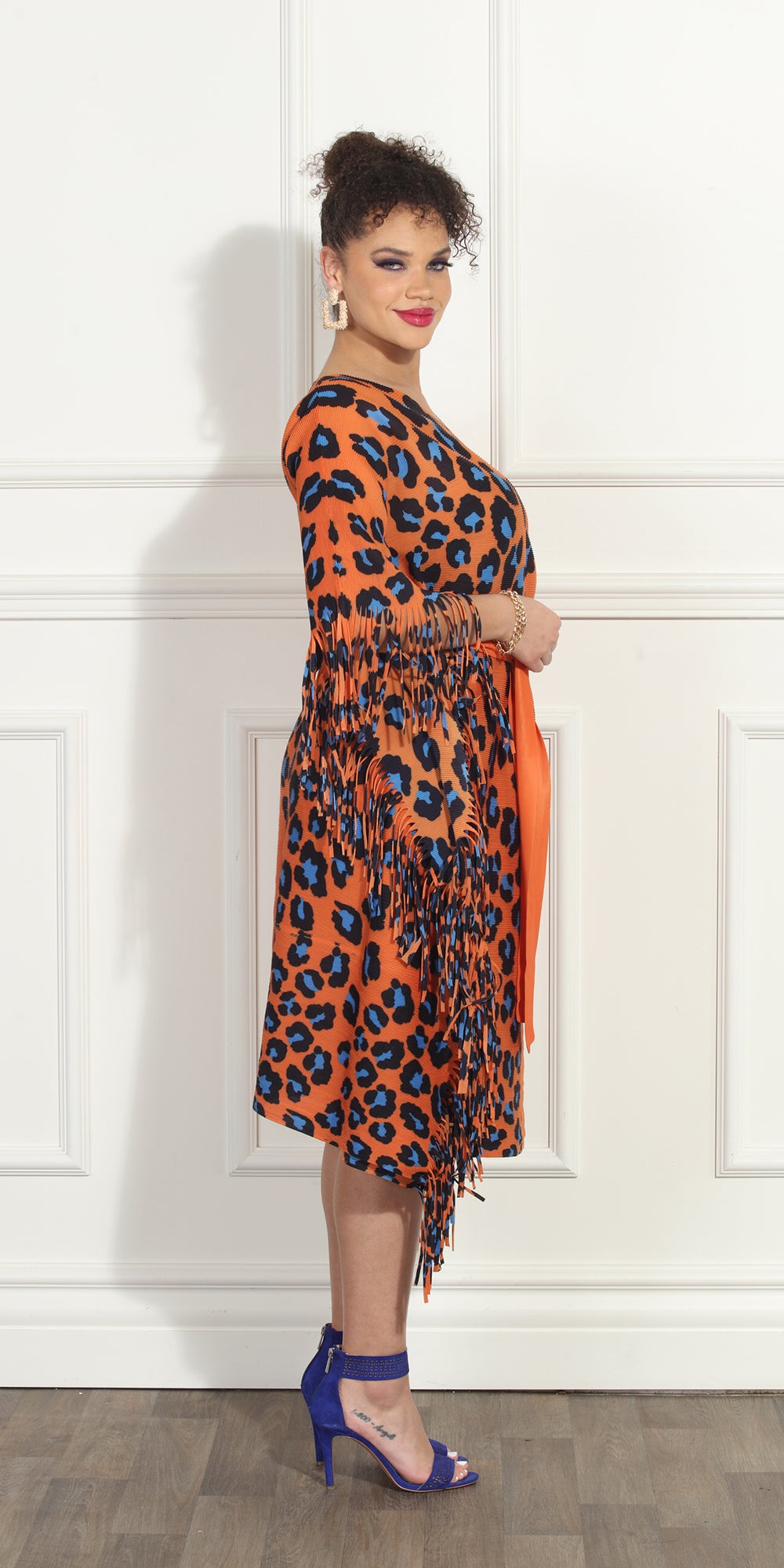 Luxe Moda LM299 - Orange - Fringe Sleeve Dress