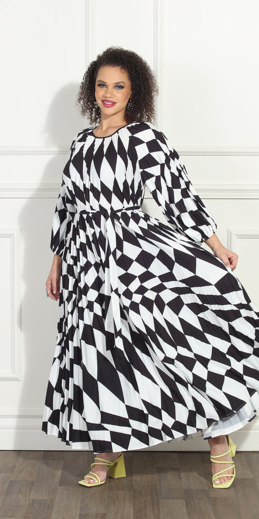 Luxe Moda LM300 - Black White - Geometric Print Dress