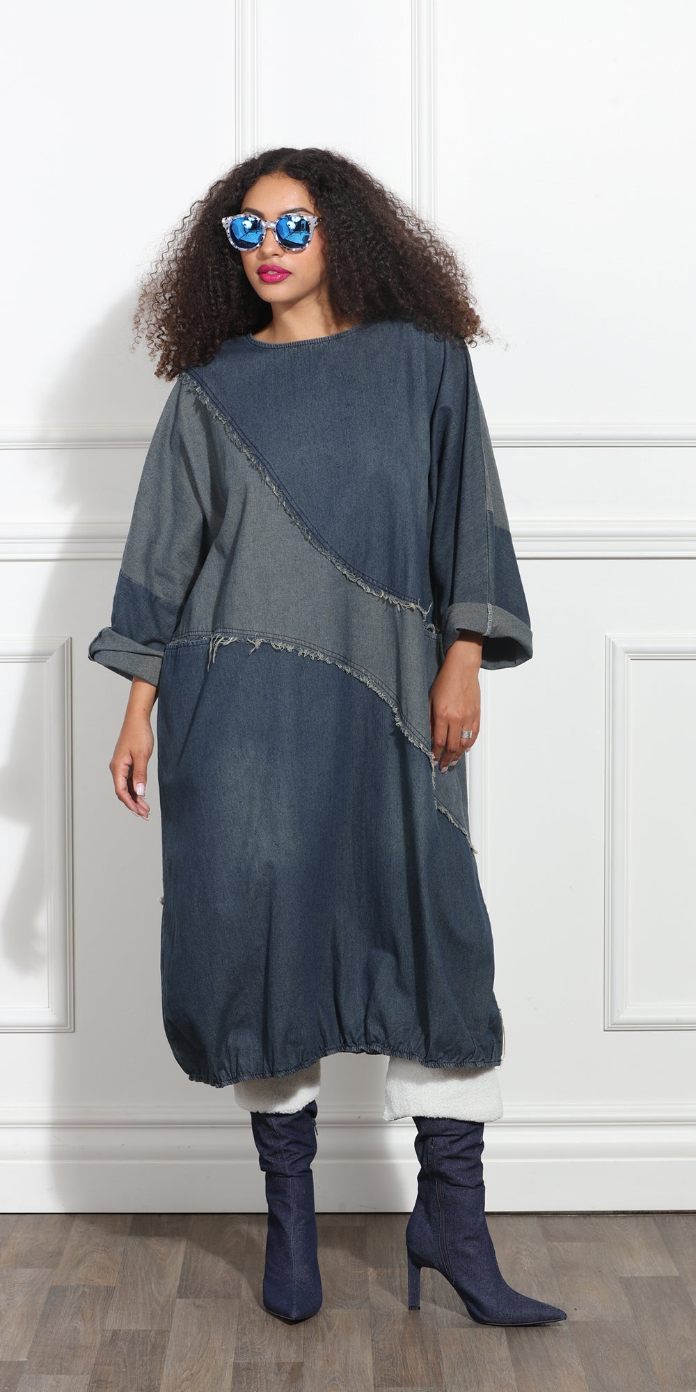 Luxe Moda LM376 - Blue Denim - Denim on Denim Dress