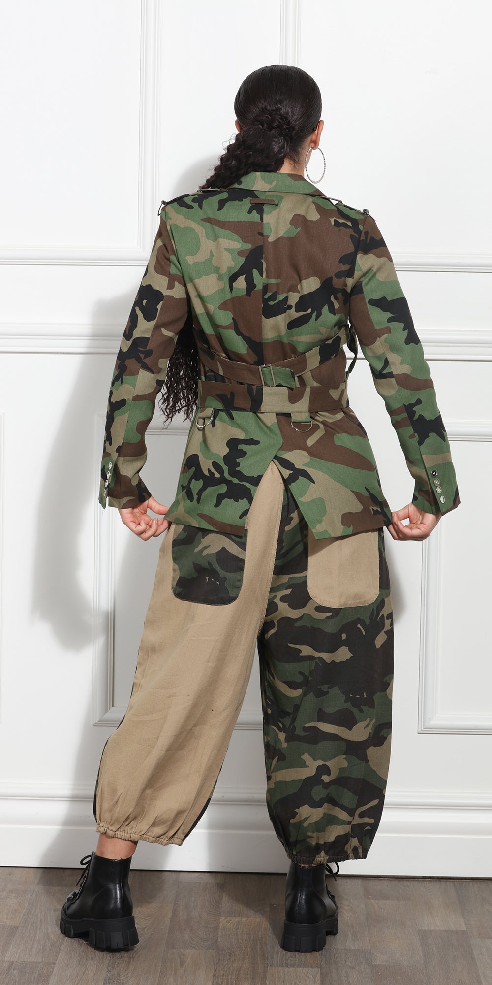 Luxe Moda LM391 - Camo - Button Down Belted Camo Jacket