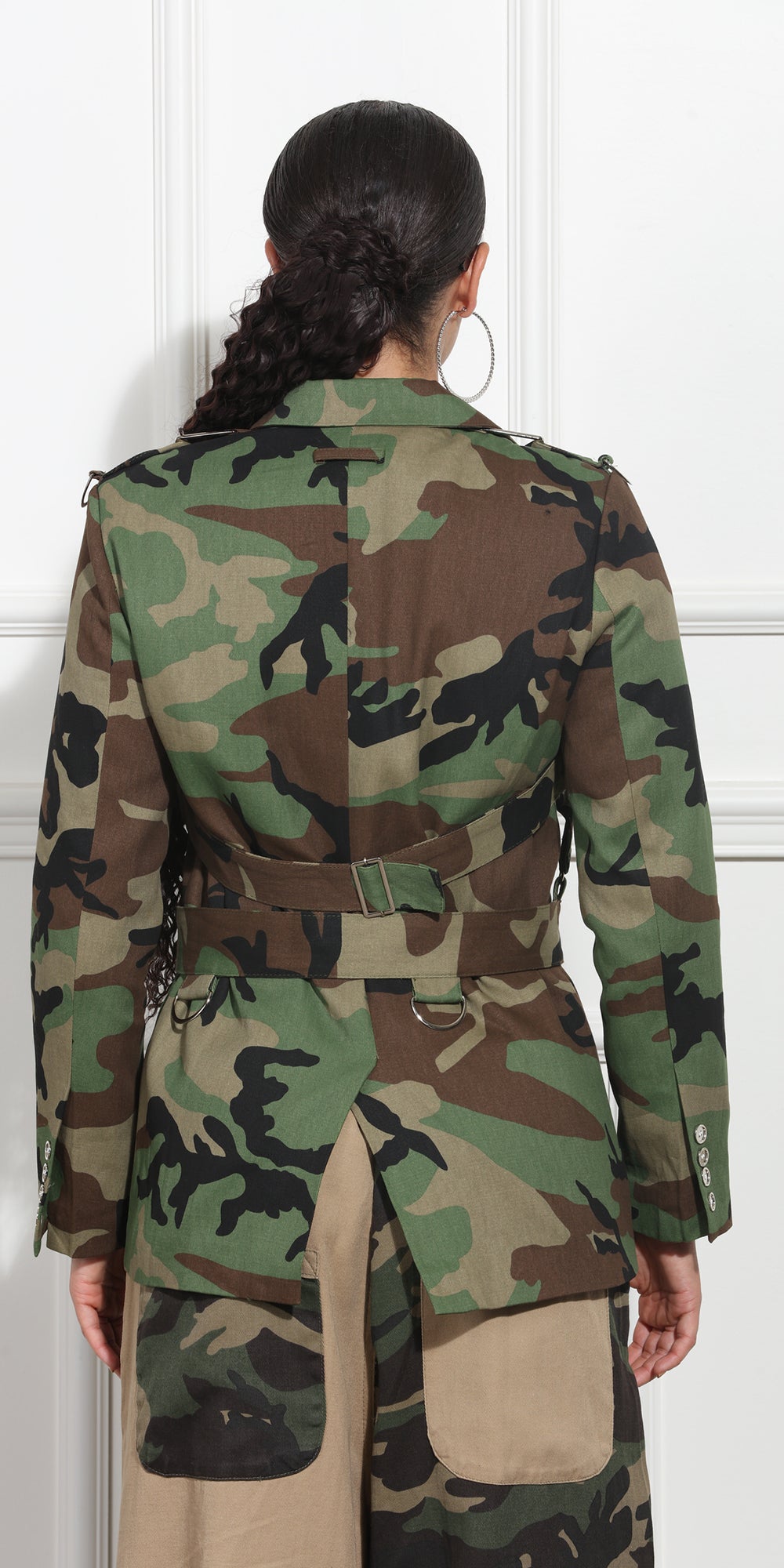 Luxe Moda LM391 - Camo - Button Down Belted Camo Jacket