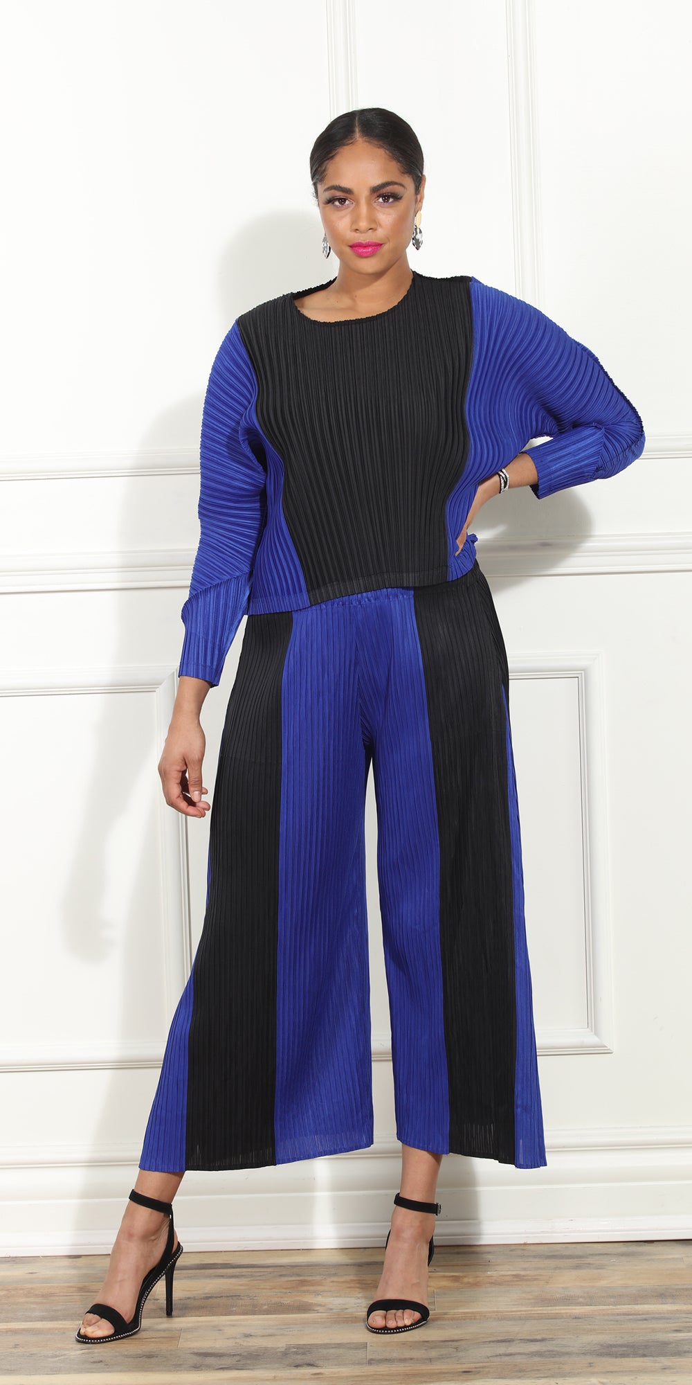 Luxe Moda LM439 - Royal - 2 pc Color Block Top and Pant Set