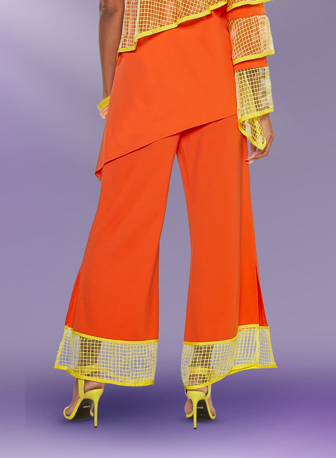 Love The Queen 17375P - Tang Yel - Mesh Trim Chiffon Pants