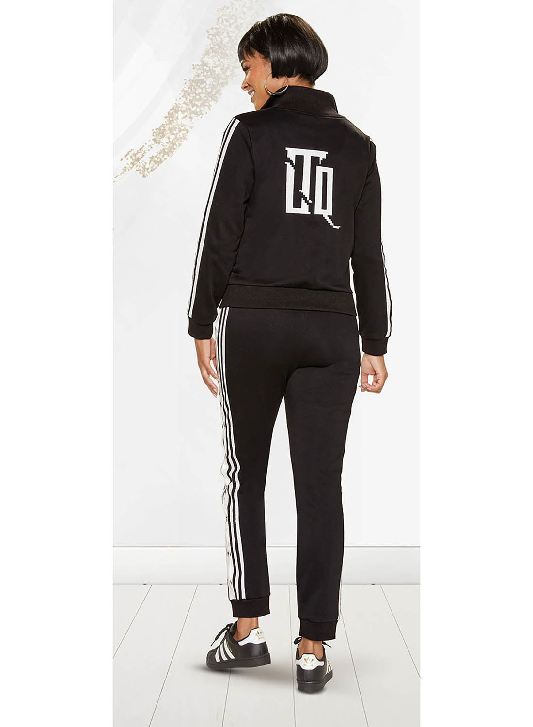 Love the Queen - 17383 - Black White - 2pc Jacket Pant Jog Set