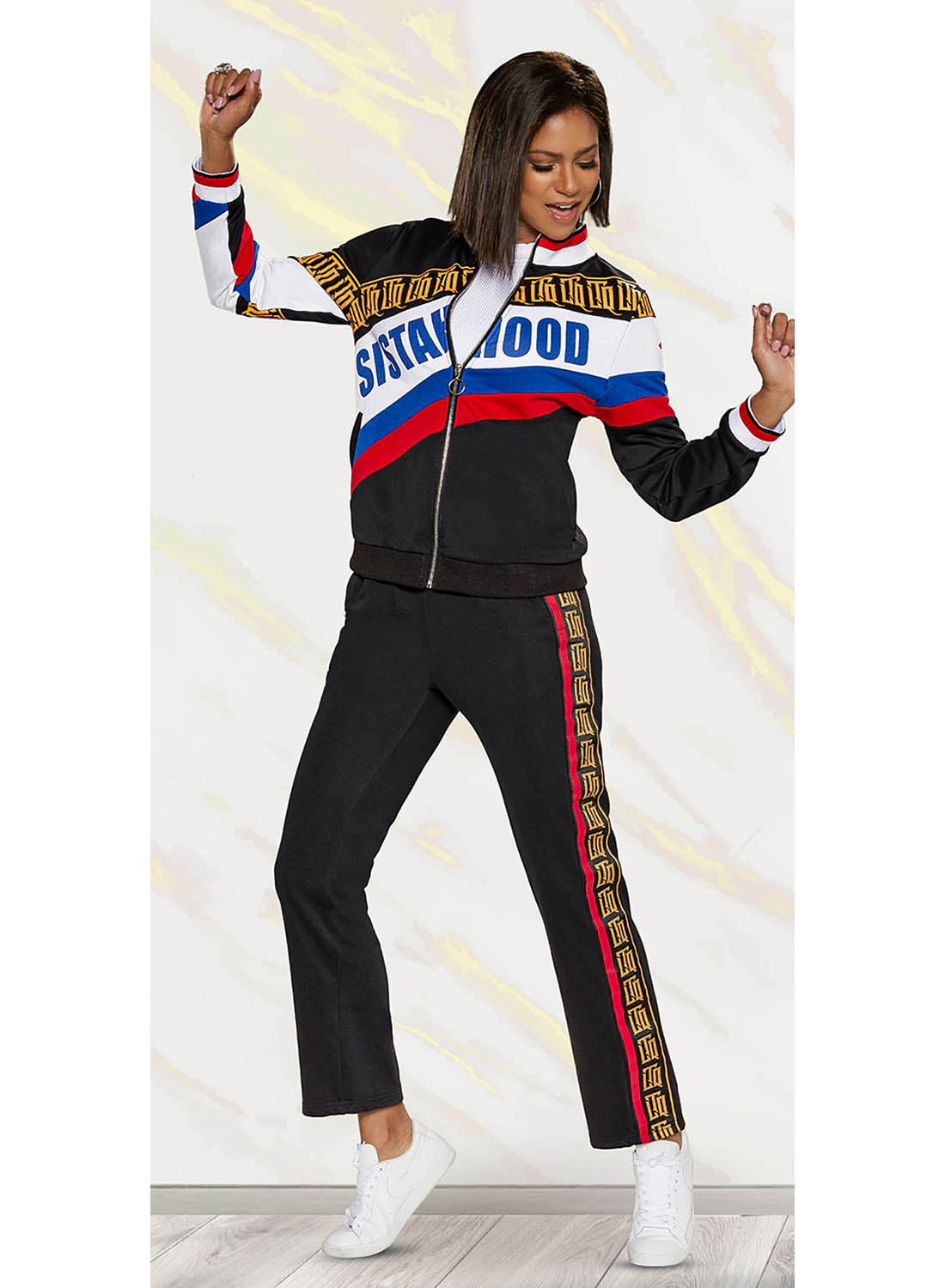Love the Queen - 17386 - Black - 2pc Jacket Pant Jog Set