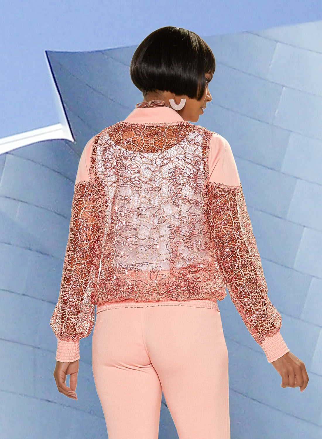 Love The Queen 17387J - Pink - Embellished Lace Mesh Jacket