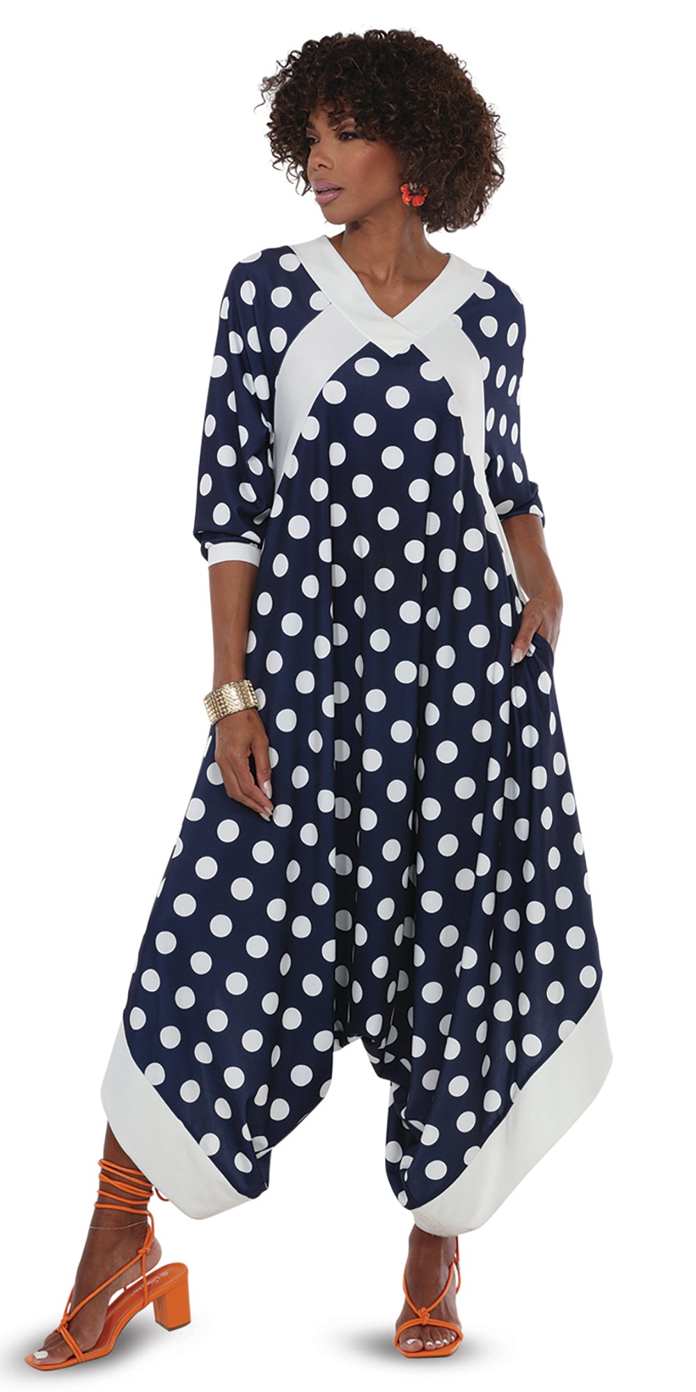 Love The Queen 17608 - Navy White - Dot Print Jumpsuit
