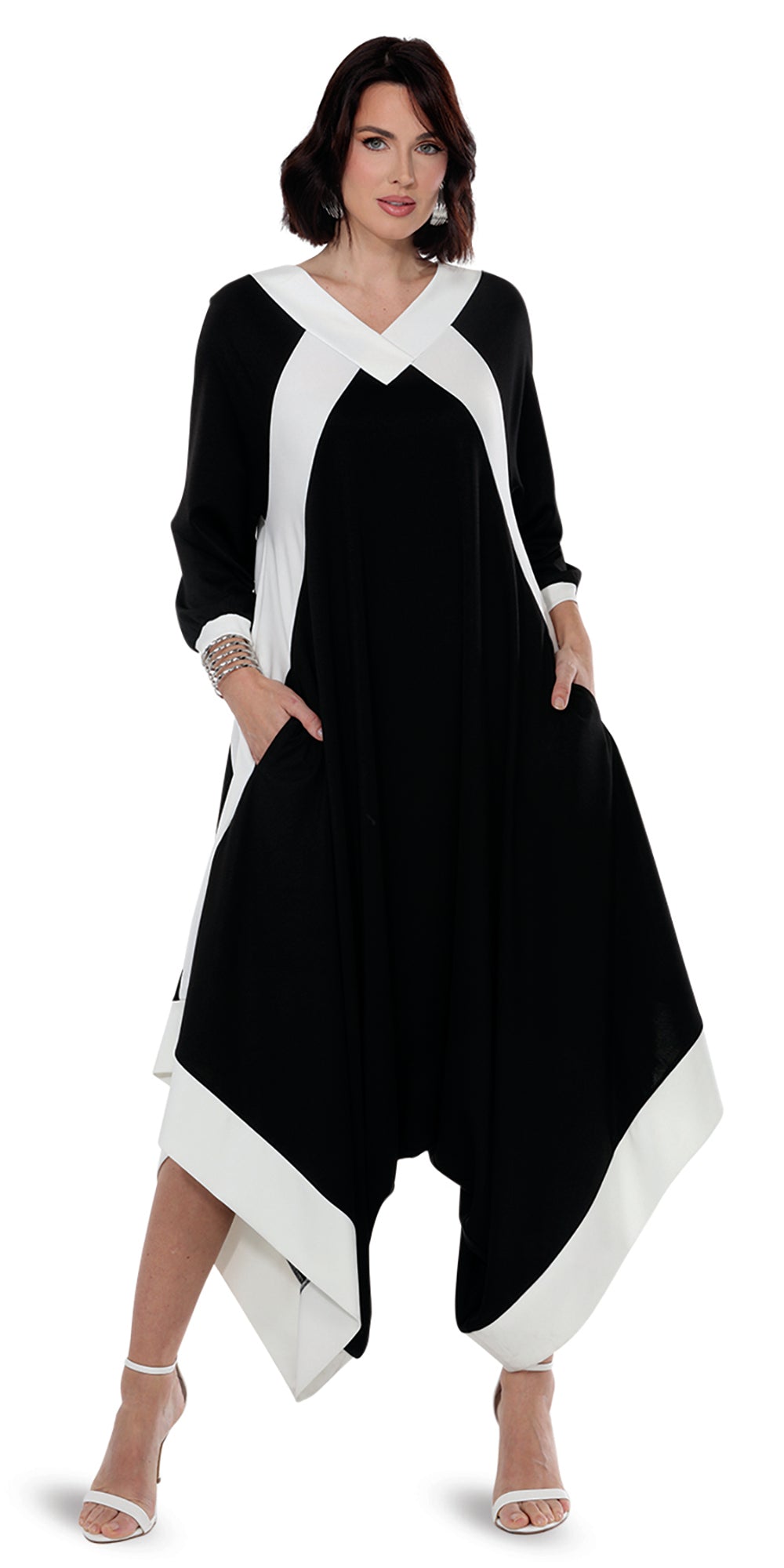 Love The Queen 17609 - Black White - Dot Print Jumpsuit