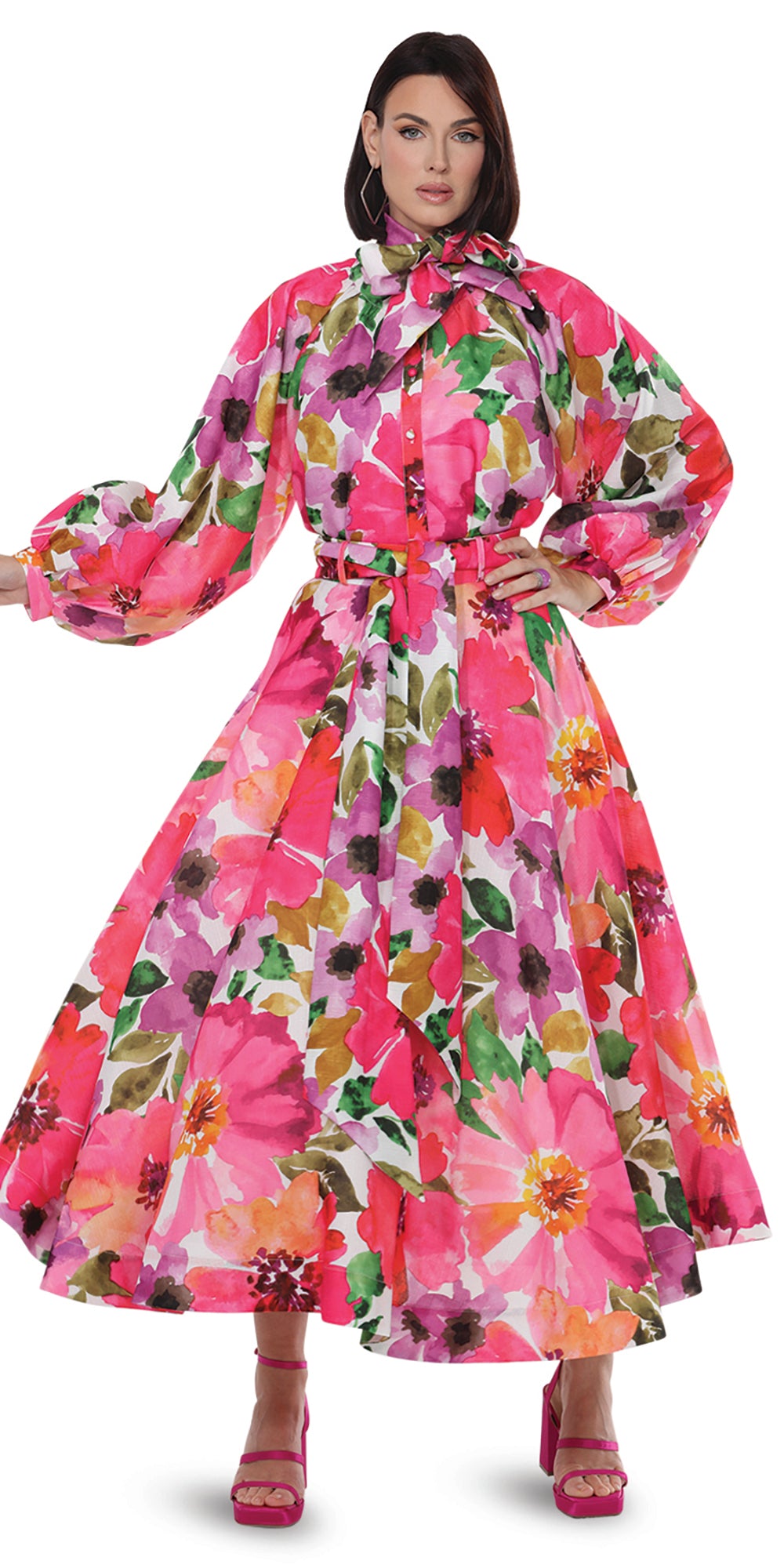 Love The Queen 17614 - Multi Red - 2 pc Button Down Skirt Set