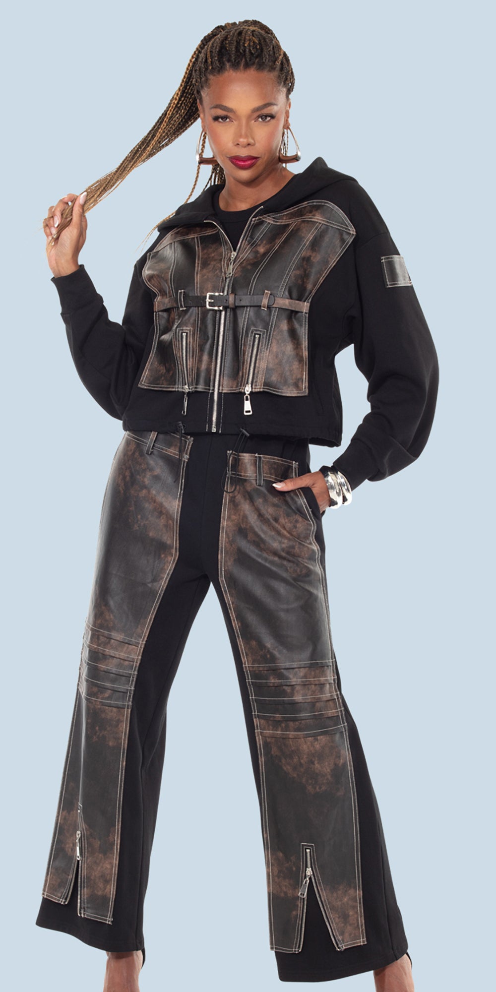 Love The Queen 17622 - Black Brown - 2 pc Jacket and Pant Set