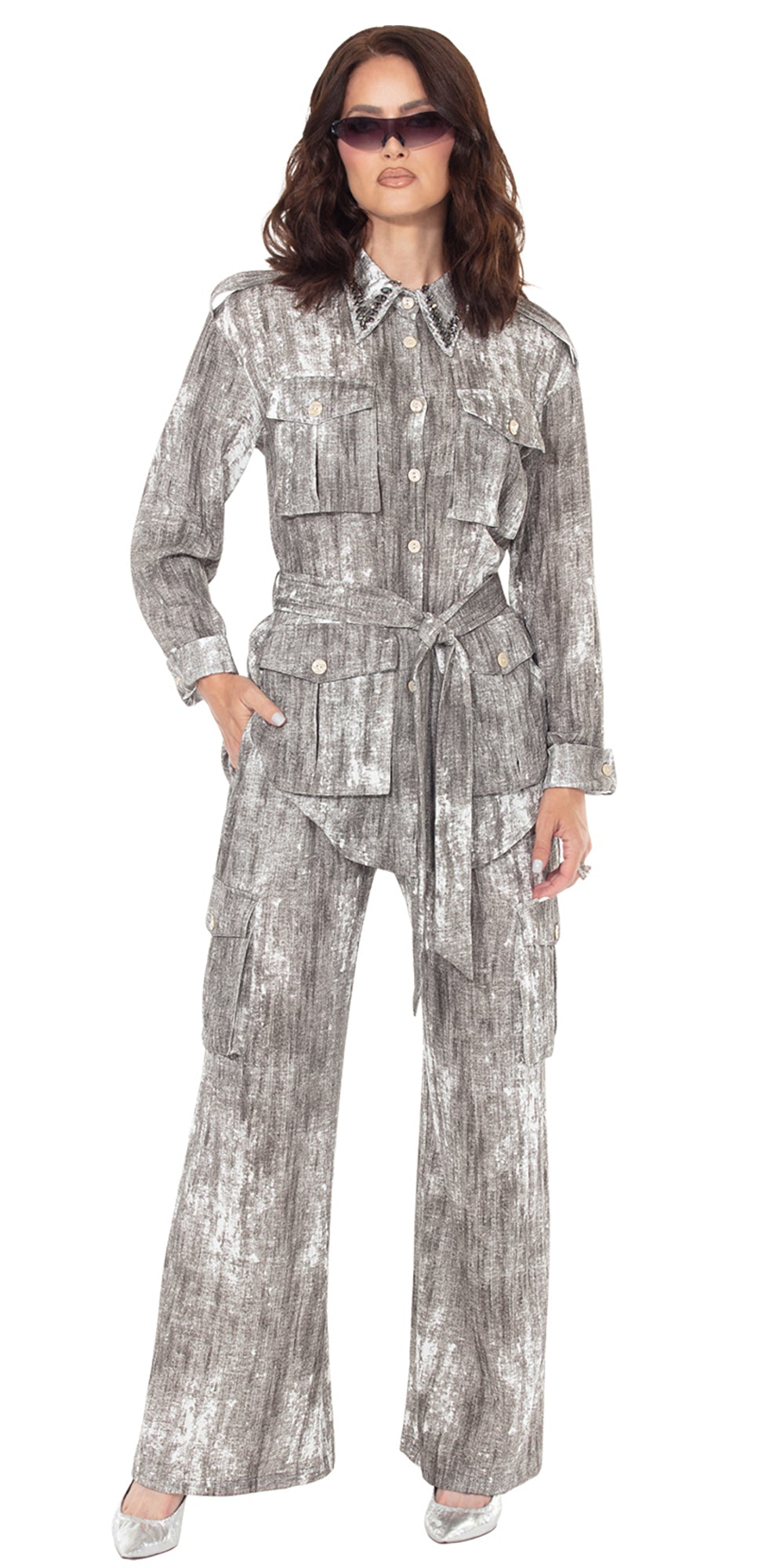 Love The Queen 17642 - Grey - Top and Pant Set