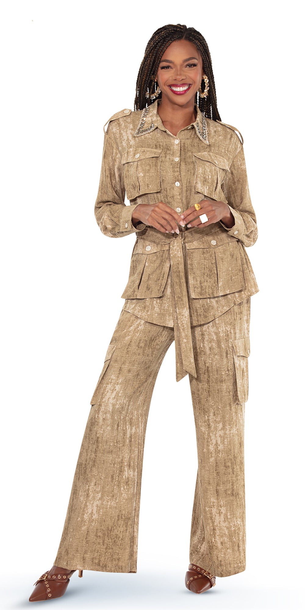 Love The Queen 17642 - Khaki - Top and Pant Set